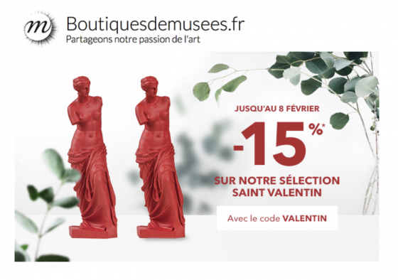 An ad for red Venus de Milo statues, a valentine's day gift that defies cultural traditions. (Image courtesy of Boutiques de Musées.)