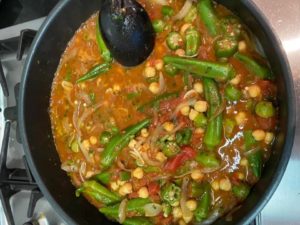 Lebanese Okra Stew based on an online group recipe inspires a man to honor his cultural traditions even while sheltering in place during a pandemic. (Image © Michael Nackley)