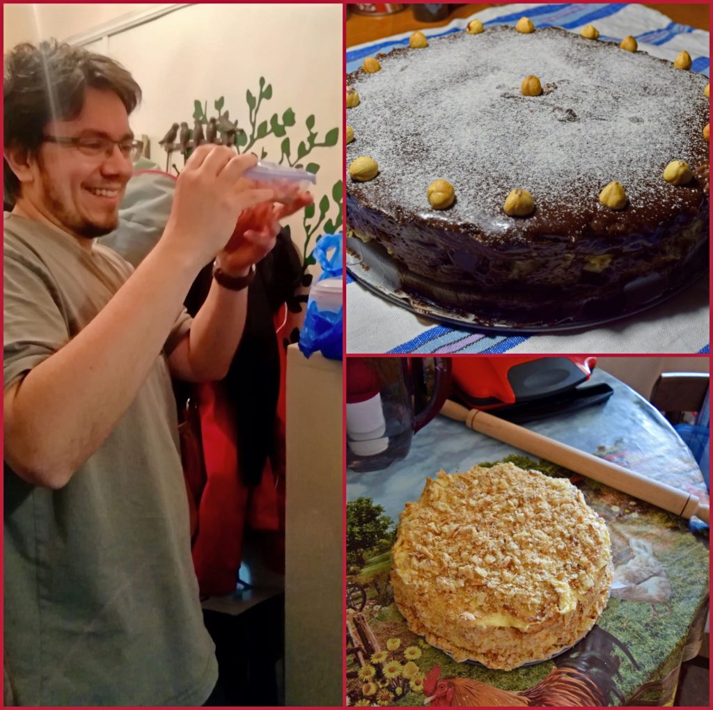 A collage shows a man enjoying cake while social distancing on Name Day, a cultural tradition in Bulgaria. (Image © Hristina Bareva)